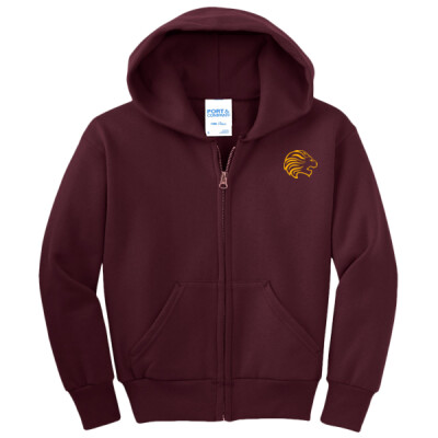 Youth Lion Head Black or Maroon Full Zip Hooded Sweatshirt Thumbnail